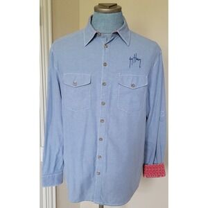 Guy Harvey Men's Blue Button-Up Long Sleeve Logo Graphic Shirt Sz‎ Medium